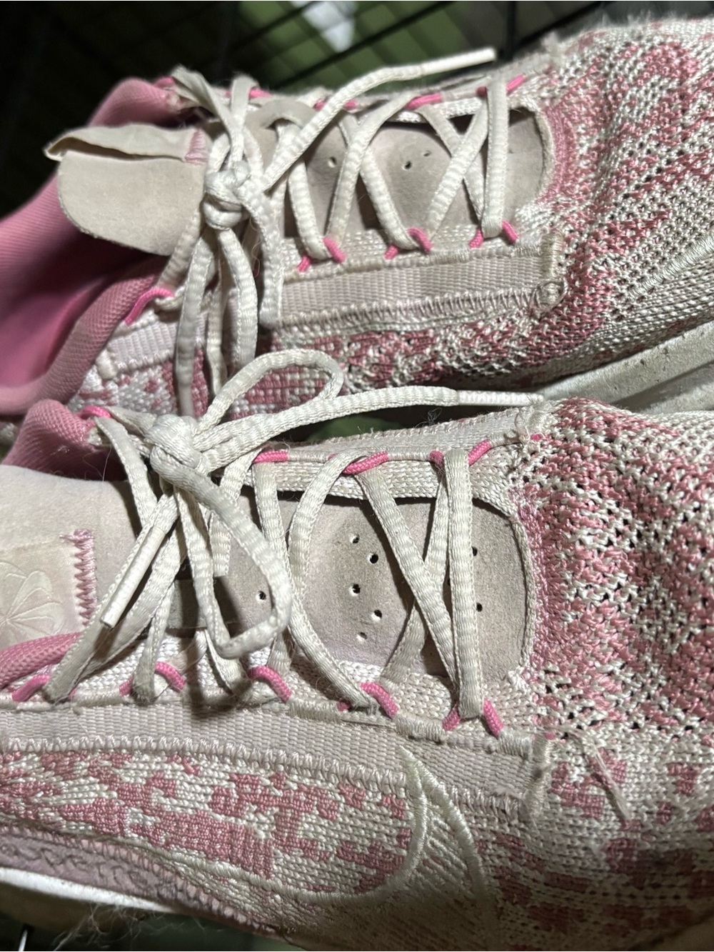 Nike Women's Pink and Cream Knit Athletic Sneakers